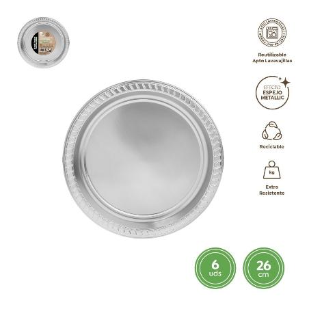 PLATO PLASTICO 26 CM PLATA R/1161R B/6 UD