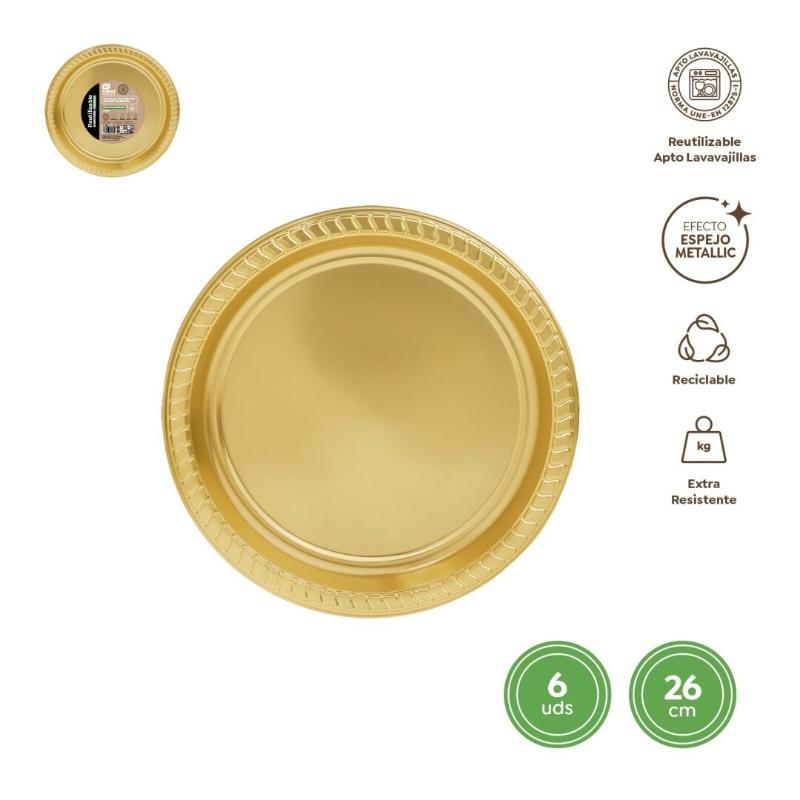 PLATO PLASTICO 26CM ORO R/1165R B/6 UD