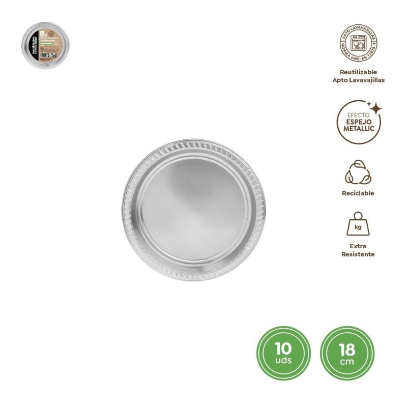PLATO PLASTICO 18 CM PLATA R/1163R B/10 UD 