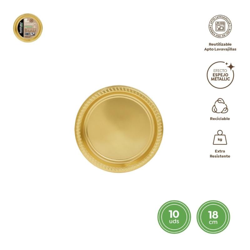 PLATO PLASTICO 18 CM ORO R/1167R B/10 UD