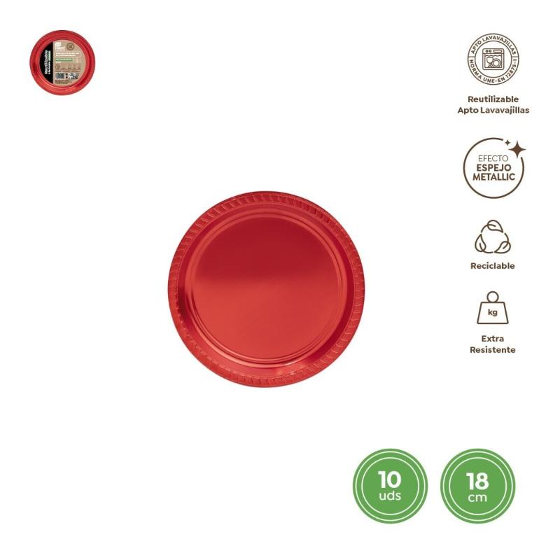PLATO PLASTICO 18 CM ROJO R/1171R B/10 UD