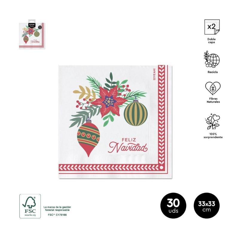 SERVILLETA 33X33 2CAPAS FELIZ NAVIDAD 30UD