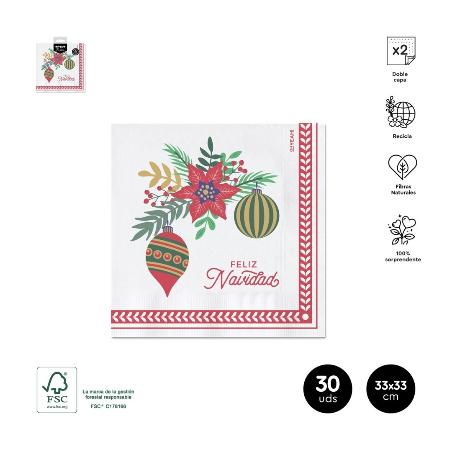 SERVILLETA 33X33 2CAPAS FELIZ NAVIDAD 30UD