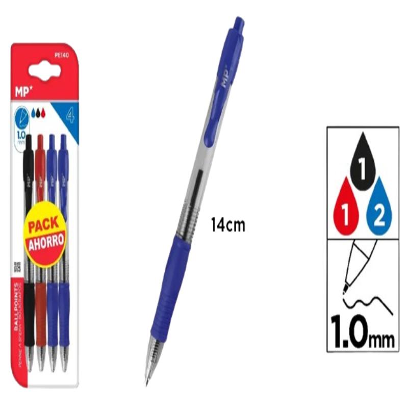 PP BOLIGRAFO MP 1 MM 2AZUL-ROJO-NEGRO PACK-4 UD