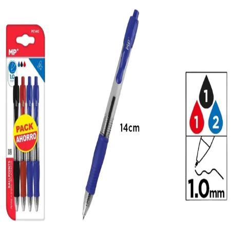 PP BOLIGRAFO MP 1 MM 2AZUL-ROJO-NEGRO PACK-4 UD