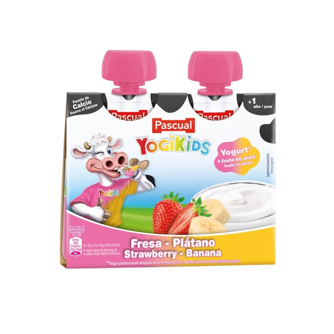 YOGUR PASCUAL YOGIKIDS POUCH PLATAN/FRESA 2X80.G.