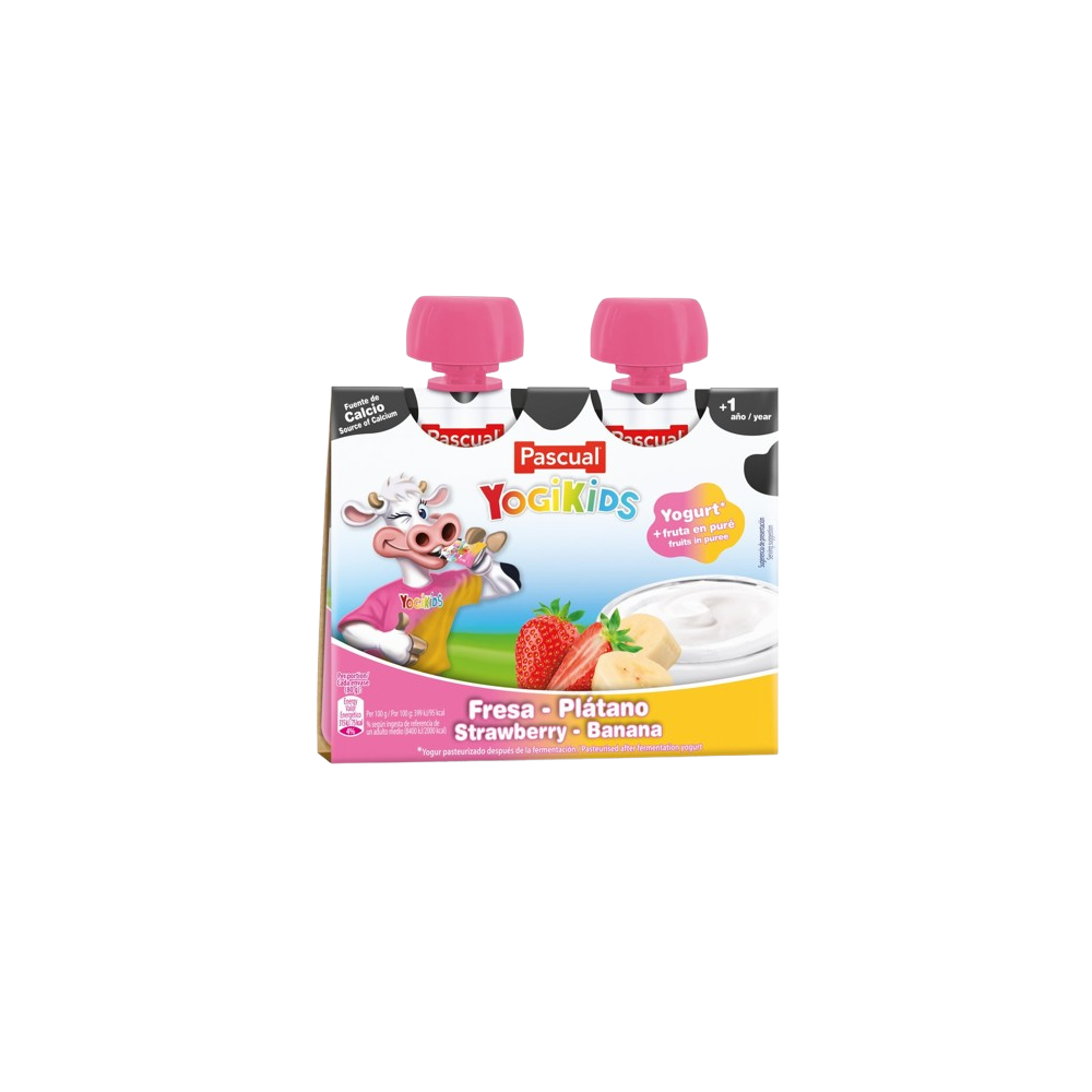 YOGUR PASCUAL YOGIKIDS POUCH PLATAN/FRESA 2X80.G.