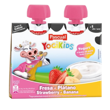 YOGUR PASCUAL YOGIKIDS POUCH PLATAN/FRESA 2X80.G.