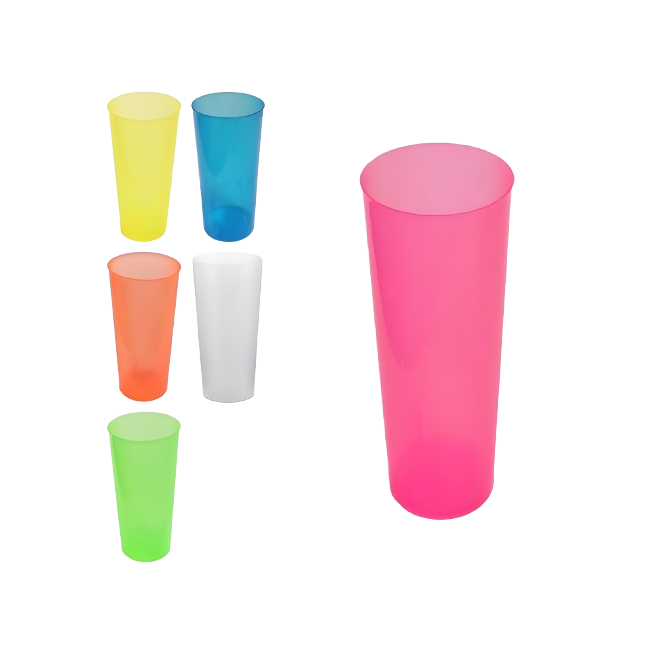 VASO PLASTICO TUBO COLORES 300CC P/6UD