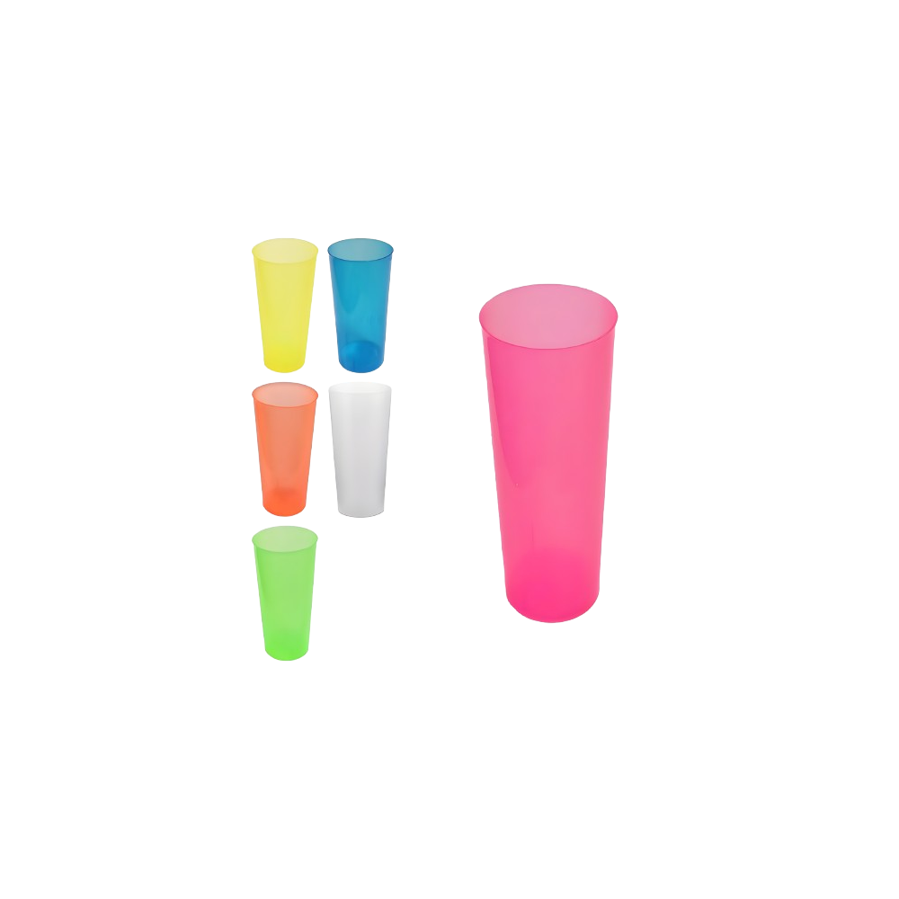 VASO PLASTICO TUBO COLORES 300CC P/6UD