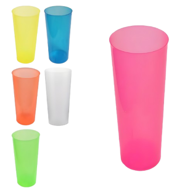 VASO PLASTICO TUBO COLORES 300CC P/6UD