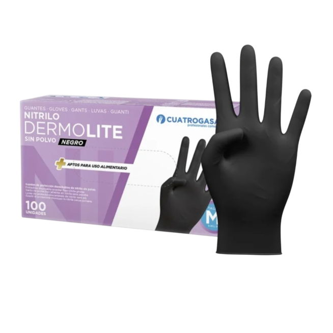 GUANTES NITRILO DERMOLITE S/POLVO.NEGRO T/M P/100U