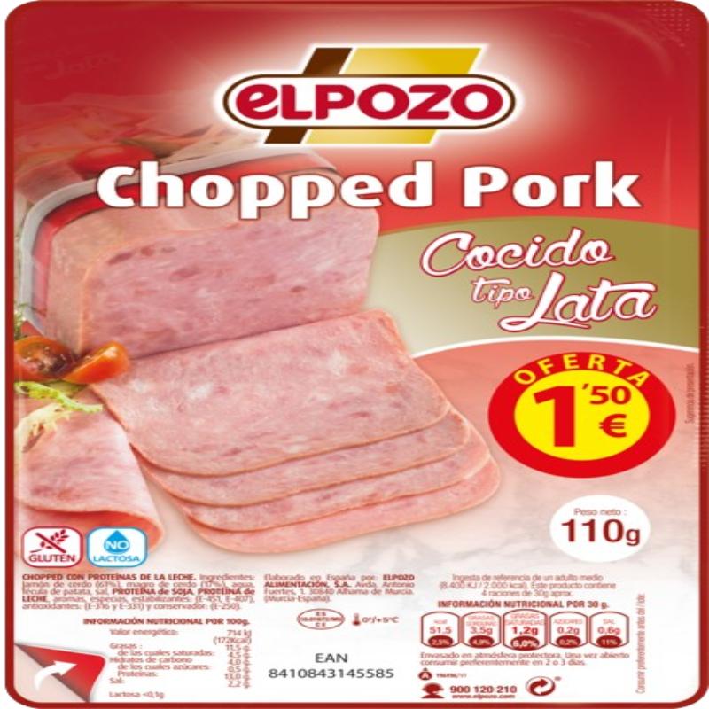 CHOPPED PORK LATA LONCH E/POZO C/14558(1,5€)P/110G