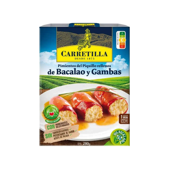 PTO.PIQUILLO CARRETILLA RELLENO BACALAO-GAMBA 280G