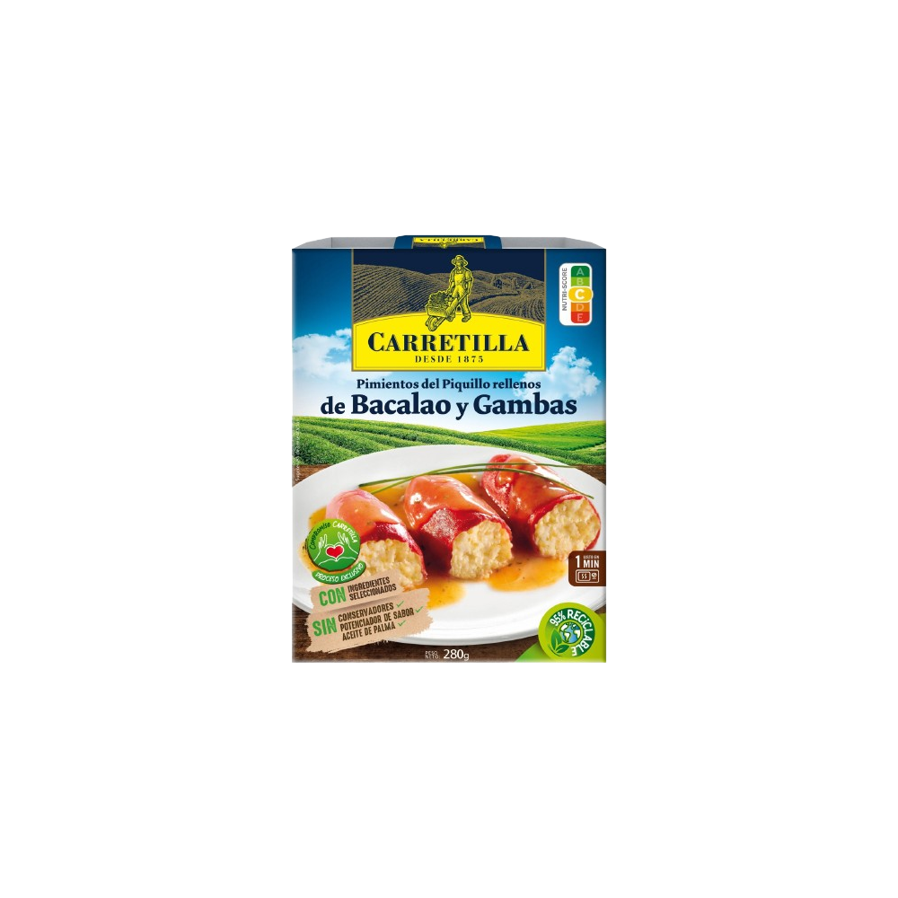 PTO.PIQUILLO CARRETILLA RELLENO BACALAO-GAMBA 280G