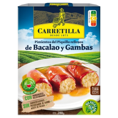 PTO.PIQUILLO CARRETILLA RELLENO BACALAO-GAMBA 280G