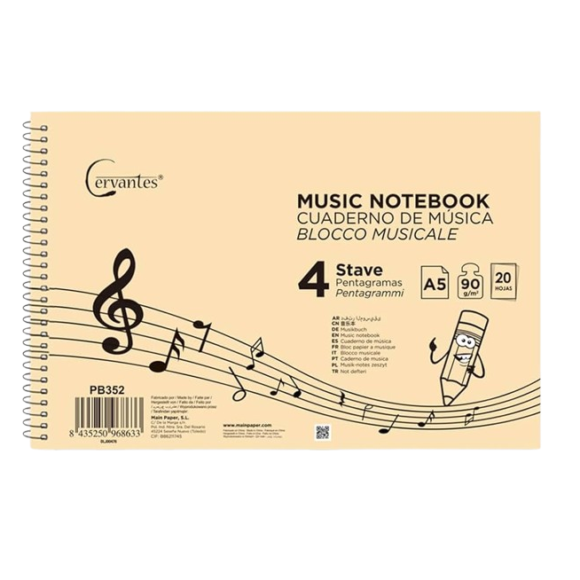 PP CUADERNO CERVANTES MUSICA 4 PENTAGRAMAS A5 UD
