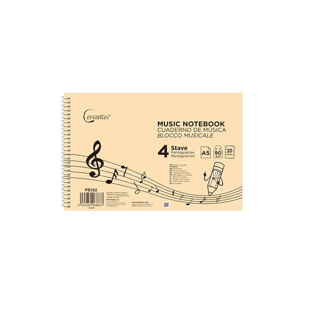 PP CUADERNO CERVANTES MUSICA 4 PENTAGRAMAS A5 UD