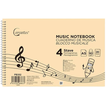 PP CUADERNO CERVANTES MUSICA 4 PENTAGRAMAS A5 UD
