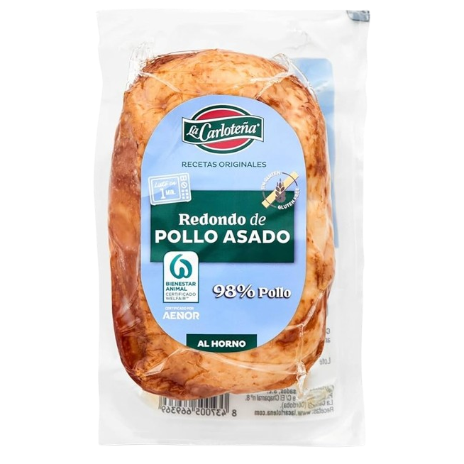 POLLO CARLOTEÑA REDONDO ASADO 98% POLLO P/340GR
