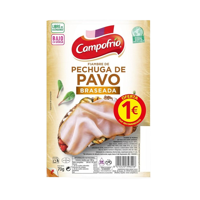 PECHUGA PAVO CAMP LONCH BRASEAD C/42013 (1€) B/70G