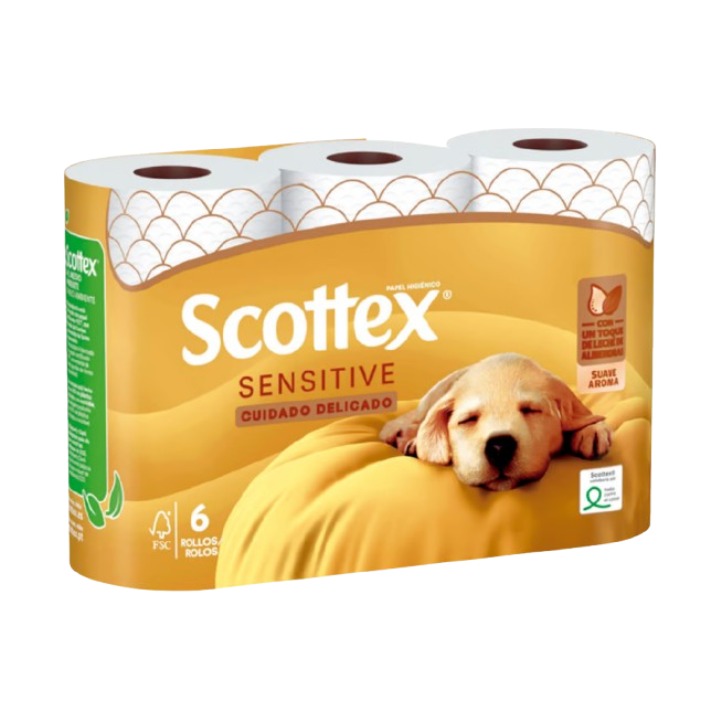 PAPEL HIGIENICO SCOTTEX 3 C SENSITIVE B/6 ROLLOS