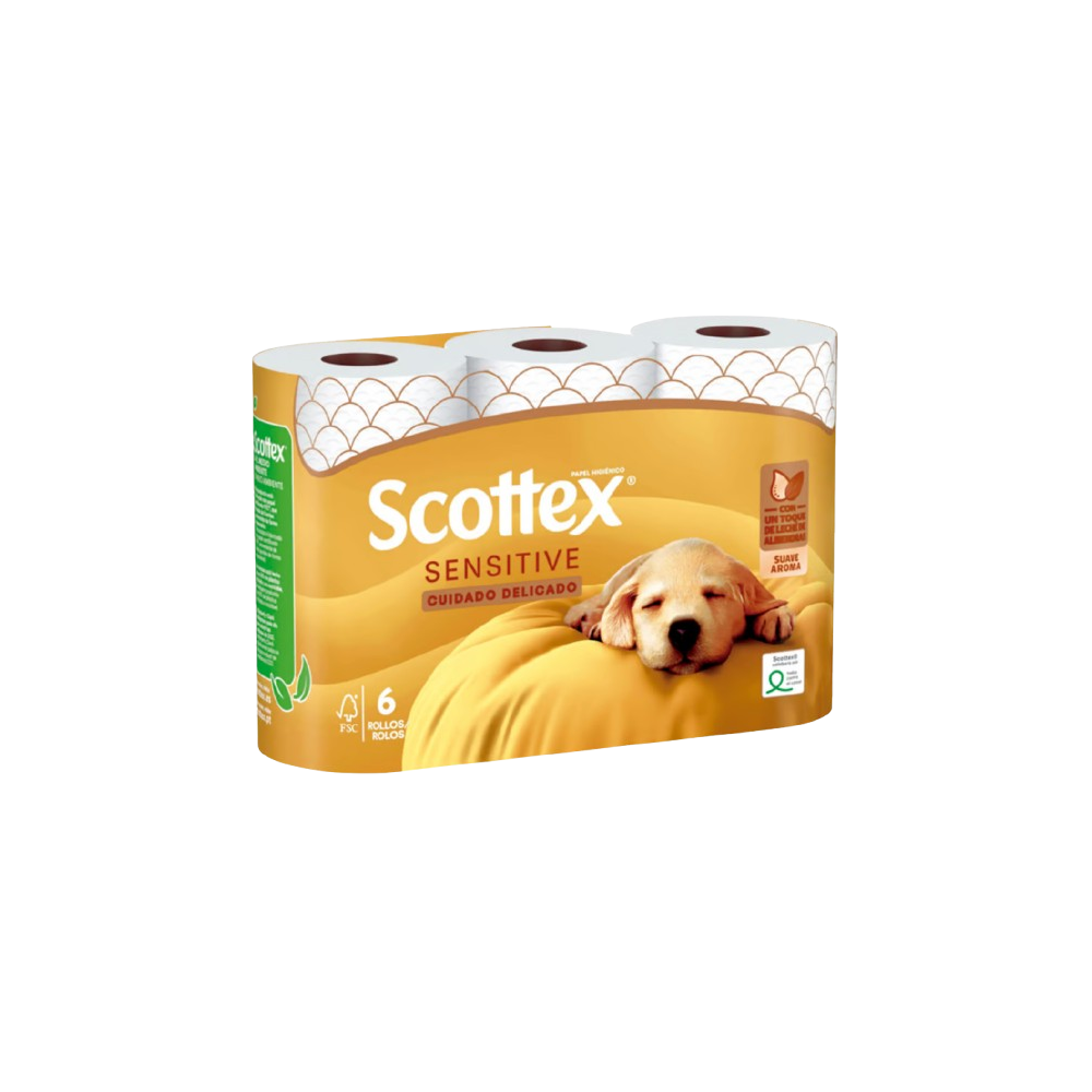 PAPEL HIGIENICO SCOTTEX 3 C SENSITIVE B/6 ROLLOS