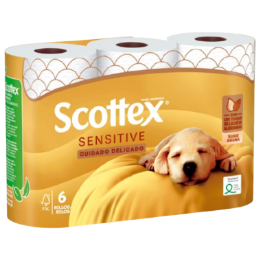 PAPEL HIGIENICO SCOTTEX 3 C SENSITIVE B/6 ROLLOS