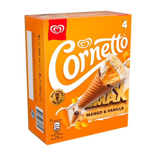 HELADO FRIGO CORNETTO MAX MANGO P/4 UD