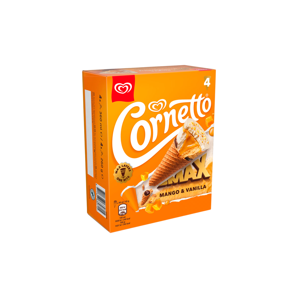 HELADO FRIGO CORNETTO MAX MANGO P/4 UD