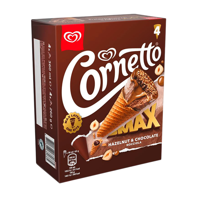 HELADO FRIGO CORNETTO MAX CHOCOLATE P/4 UD