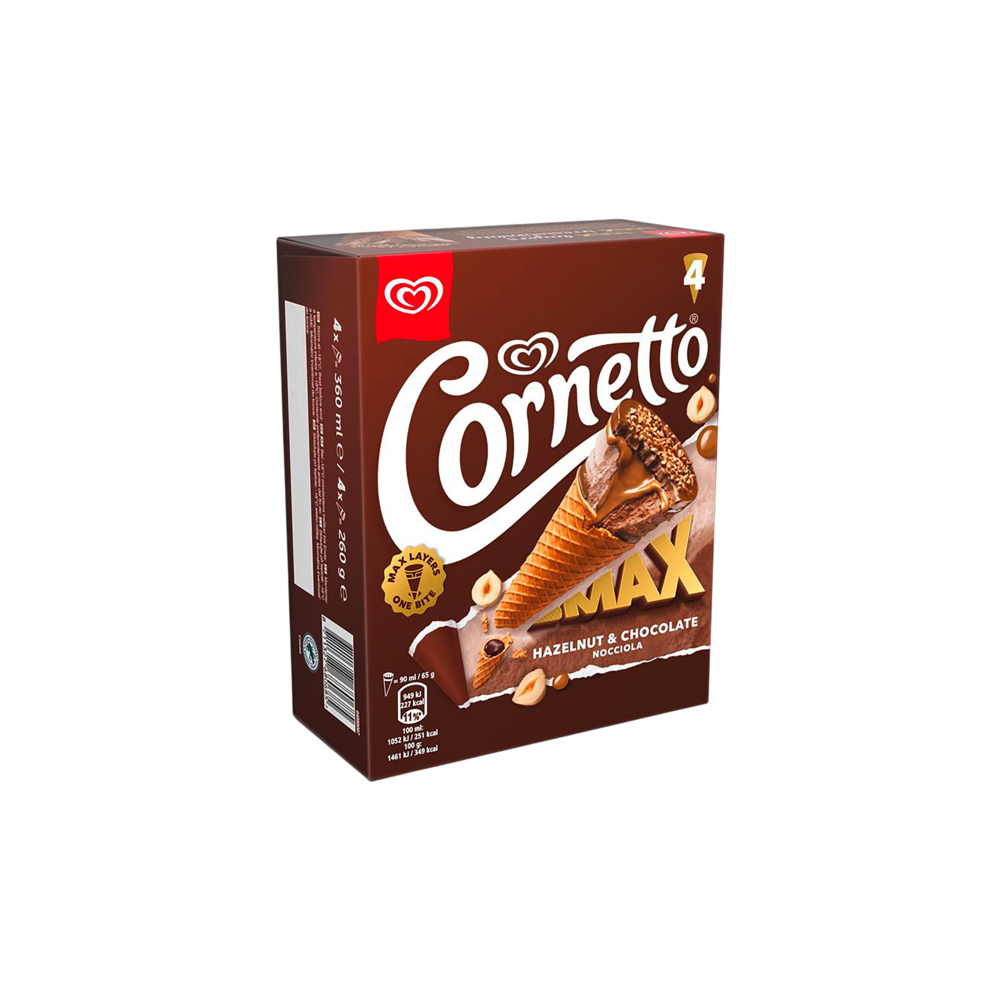 HELADO FRIGO CORNETTO MAX CHOCOLATE P/4 UD