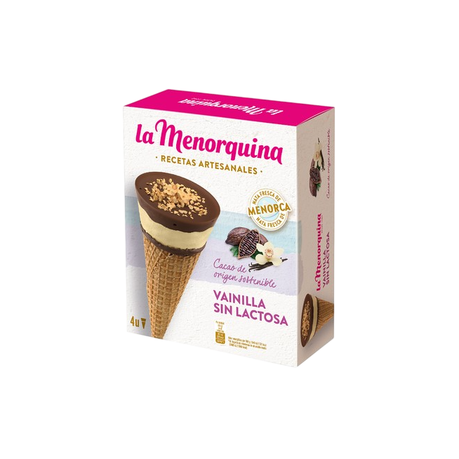 HELADO MENORQUINA CONO VAINILLA S/LACTOSA P/4 UD