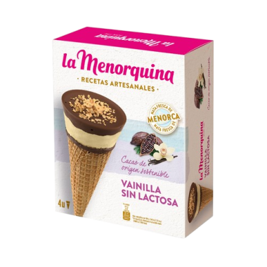 HELADO MENORQUINA CONO VAINILLA S/LACTOSA P/4 UD