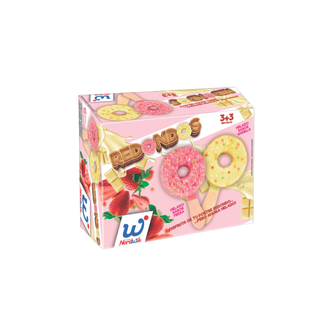 HELADO NORDWIK DONUTS STICKS FRESA+BLANCO P/3+3