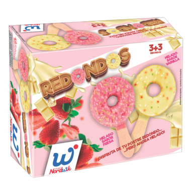 HELADO NORDWIK DONUTS STICKS FRESA+BLANCO P/3+3