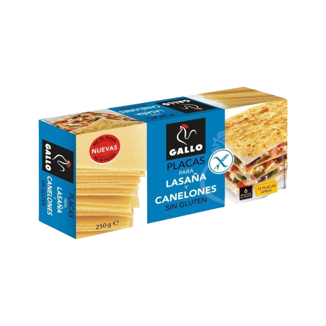 LASAÑA CANELONES GALLO PLACAS S/GLUTEN P/250 GR