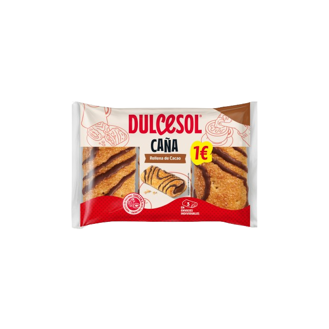 DULCESOL CAÑAS RELLENA CACAO B/141 GR 3UD 1€