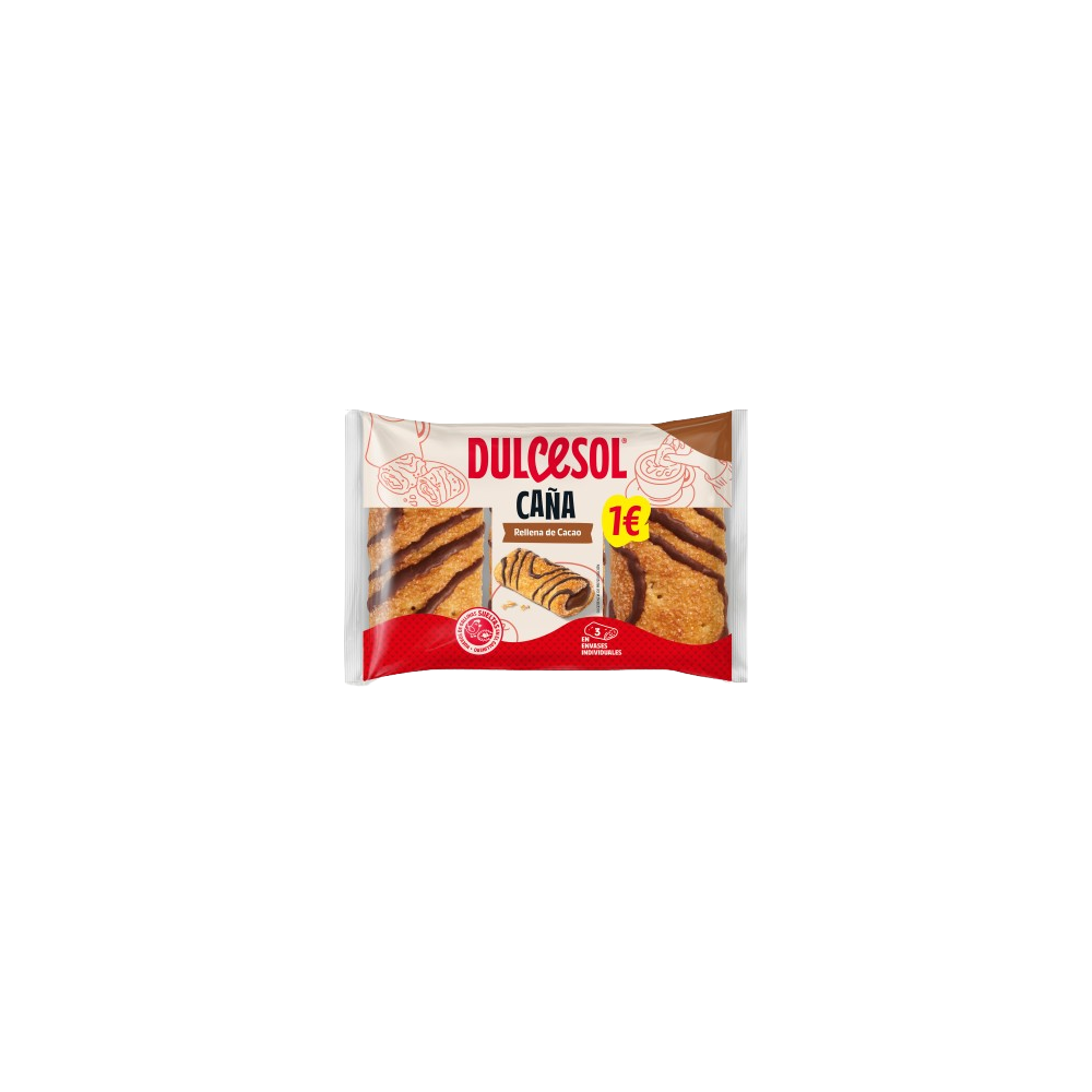 DULCESOL CAÑAS RELLENA CACAO B/141 GR 3UD 1€