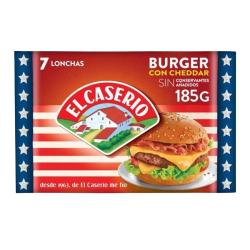 QUESO LONCHA EL CASERIO BURGUER CHEDAR P/7UD 185G 