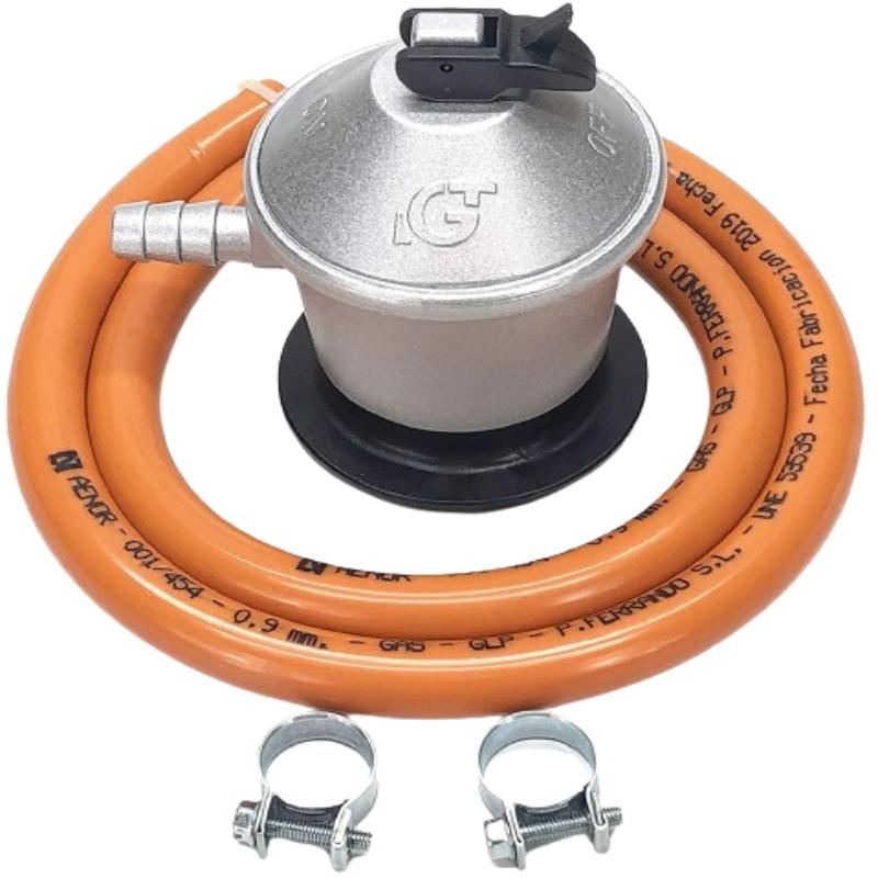 KIT REGULADOR GAS+ GOMA BUTANO 1,5M+ 2 ABRAZADERAS