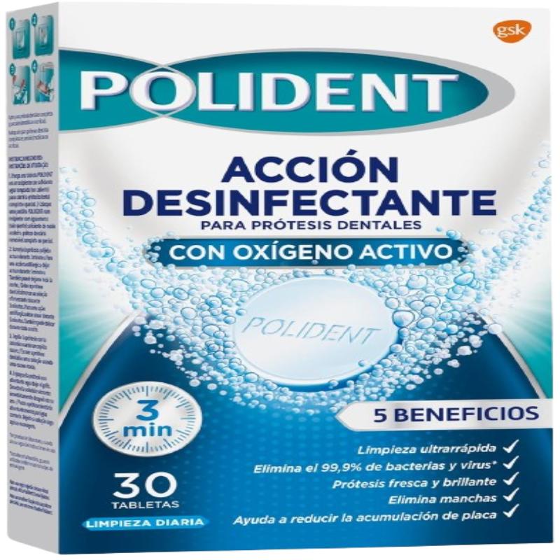 TABLETAS LIMPIADORAS POLIDENT OXIGENO ACTI P/30 UD