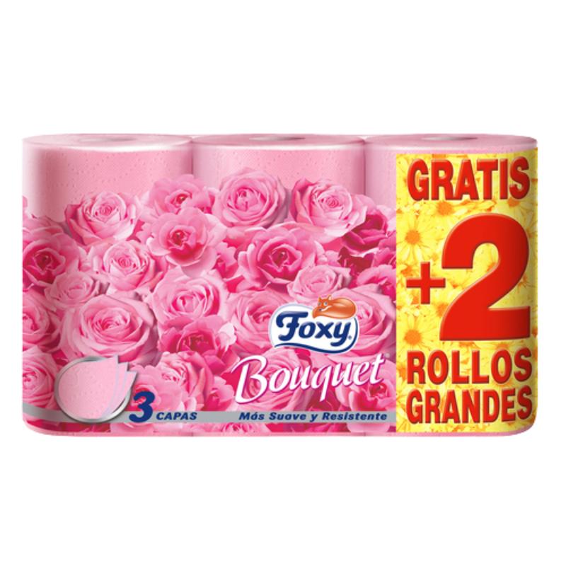 PAPEL HIGIENICO FOXY BOUQUET 3 CAPAS P/4+2 UD