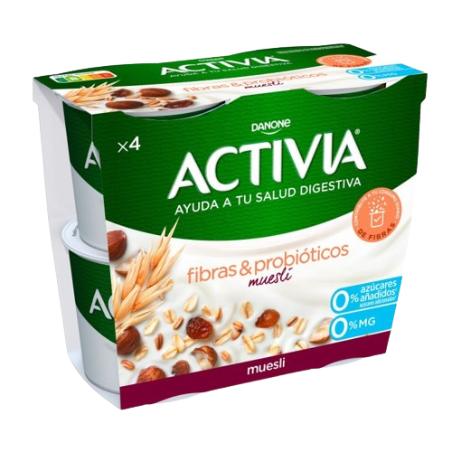 DANONE ACTIVIA FIBRA 0% C/MUESLI  PACK-4UDX120GR