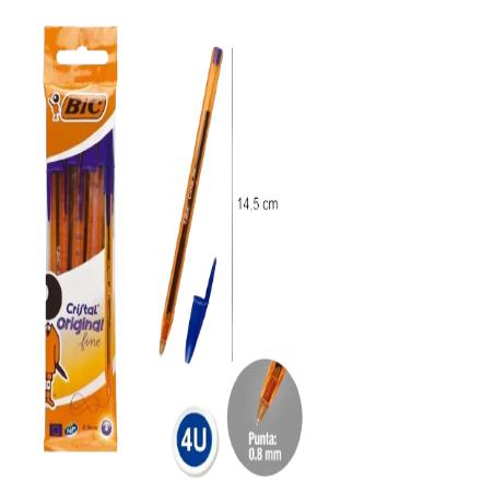 PP BOLIGRAFO BIC CRISTAL AZUL 0,8 MM PACK-4 UD