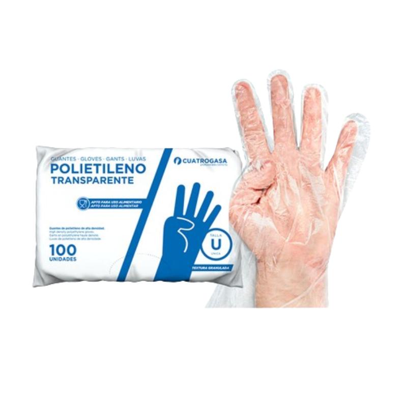 GUANTES PLAST.POLIETILENO 4GASAS T/UNICA P/100UD