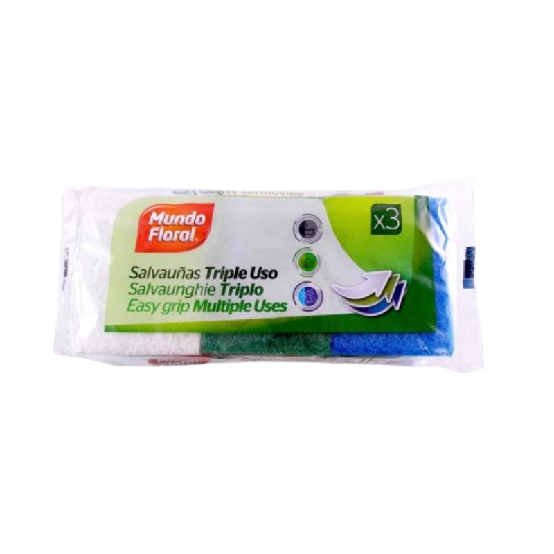 ESTROPAJO SALVAUÑA TRIPLE USO MUNDOFLORAL P/3 UD