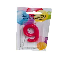 VELA CUMPLEAÑOS ROJA NUMERO  "9"
