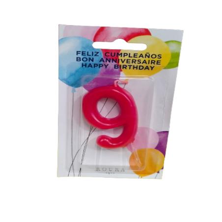 VELA CUMPLEAÑOS ROJA NUMERO  "9"