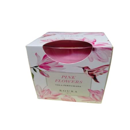 VELA AMBIENTADOR VASO SATINADO FLORES ROSAS